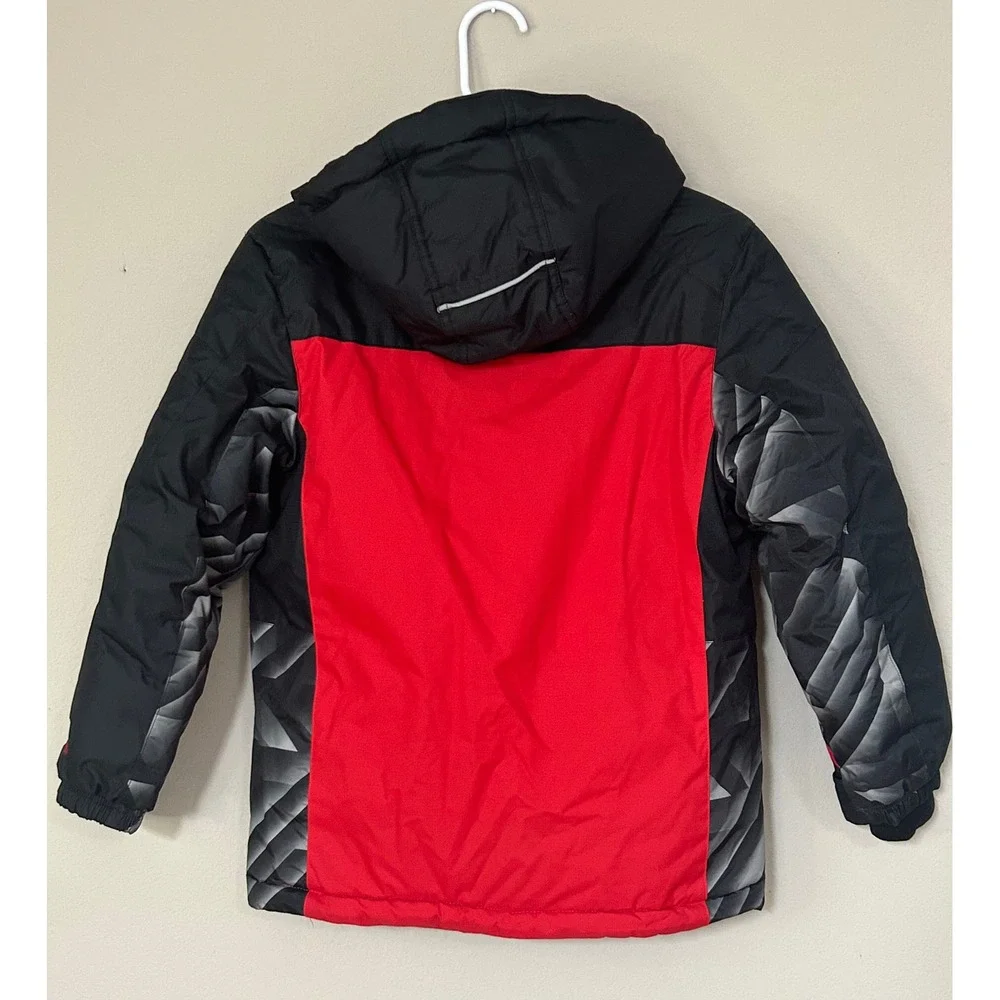 ZeroXposur Boys Red Black Geometric Hooded Ski Jacket Size 10/12 L52028S